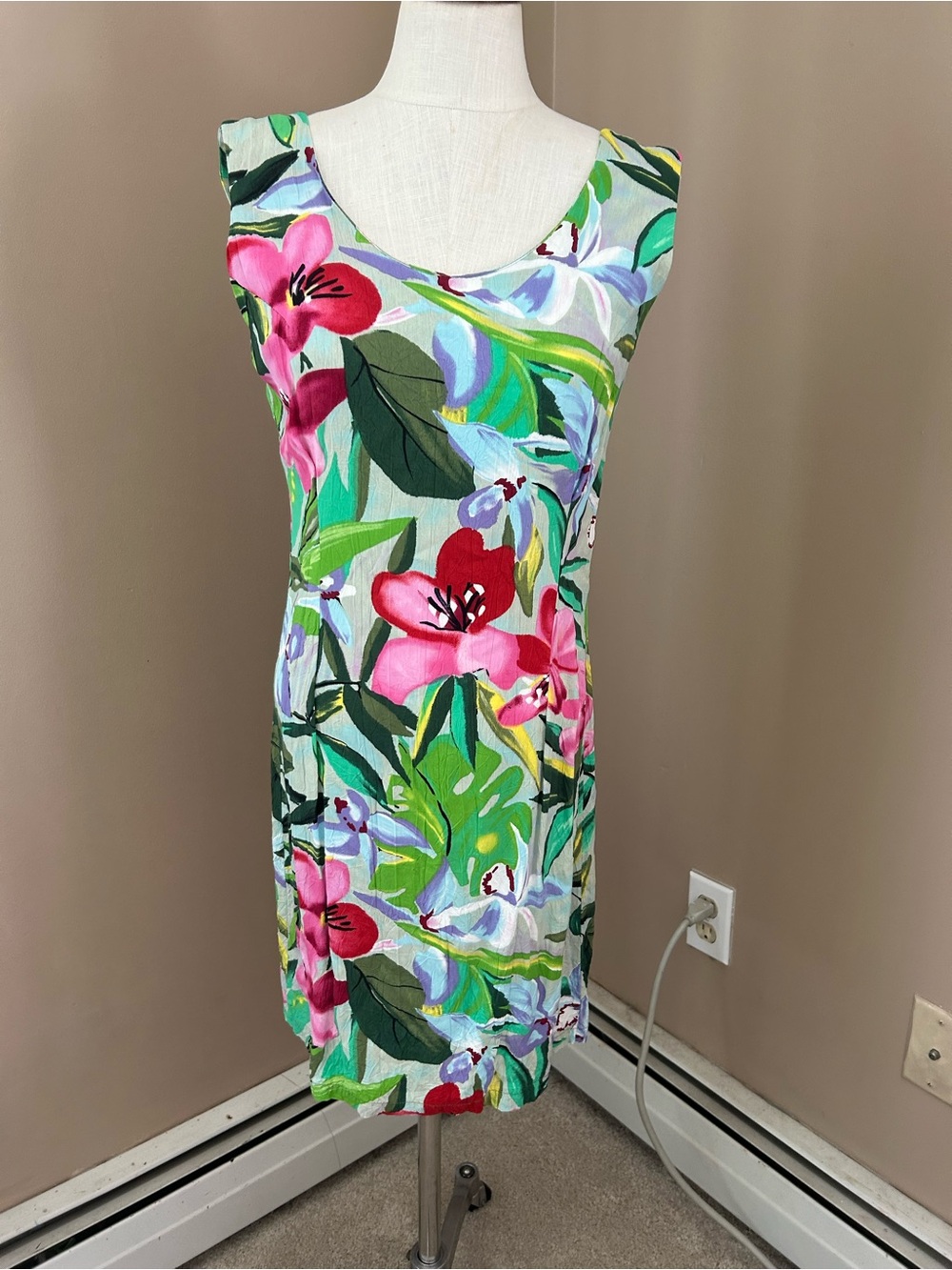 VTG 80s Jams World tropical print summer Dress Sleeveless Floral Hawaii Size 5